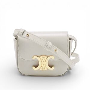 Celine Triomphe Claude Mini White Leather Crossbody Bag